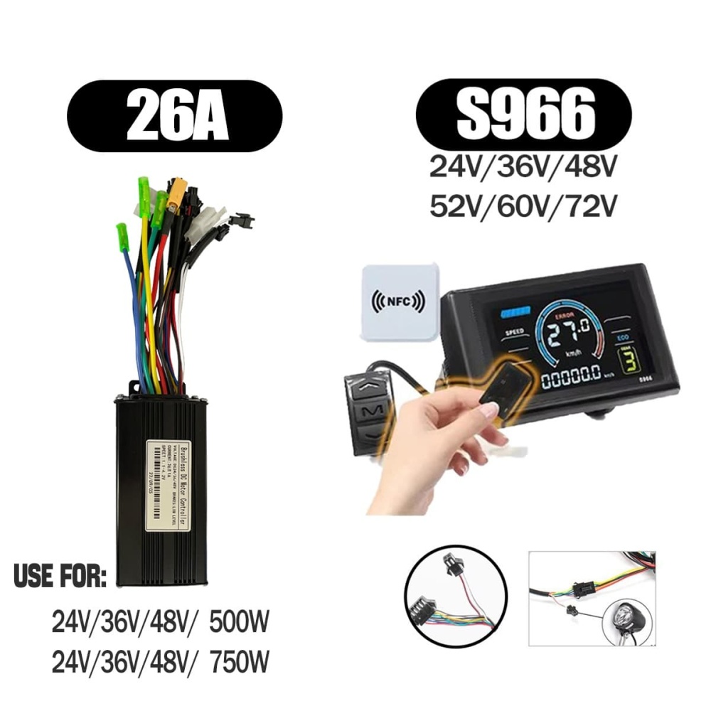 Ebike Sinawave Controller 36V/48V 17A/26A/30A with S966 NFC Display For 250W-1000W Electric Bicycle Conversion Parts E-scootor