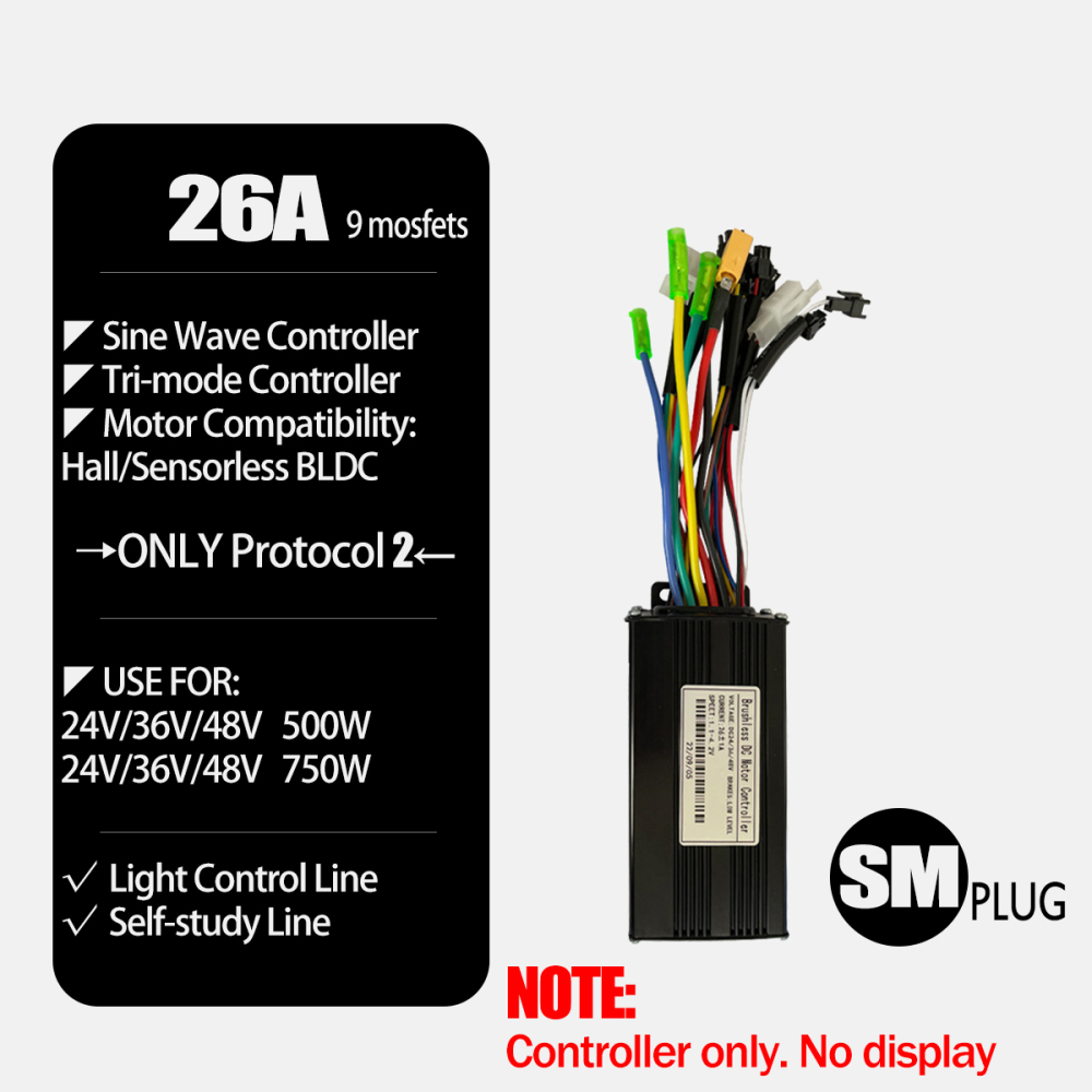 Ebike Sinawave Controller 36V/48V 17A/26A/30A with S966 NFC Display For 250W-1000W Electric Bicycle Conversion Parts E-scootor