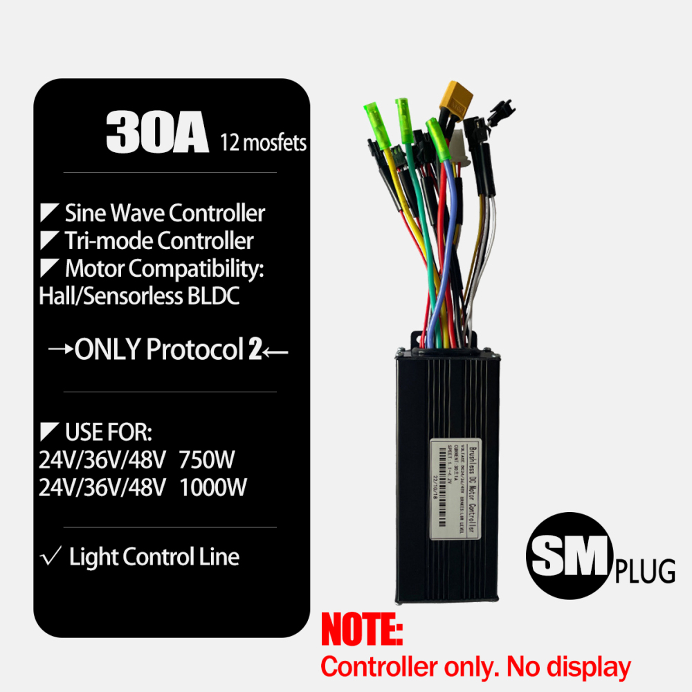 Ebike Sinawave Controller 36V/48V 17A/26A/30A with S966 NFC Display For 250W-1000W Electric Bicycle Conversion Parts E-scootor