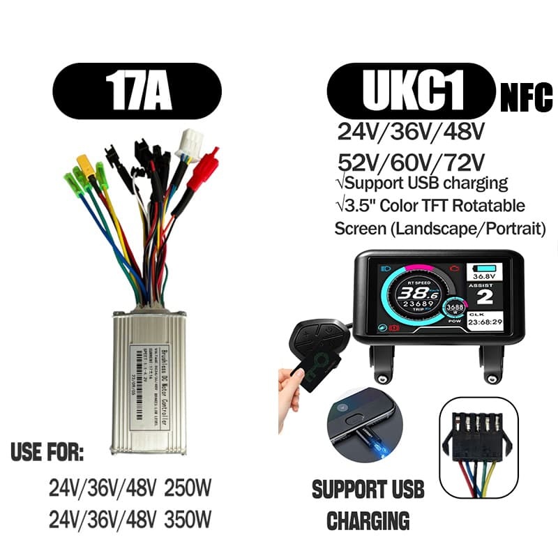 Ebike Sinawave Controller 36V/48V 17A/26A/30A with S966 NFC Display For 250W-1000W Electric Bicycle Conversion Parts E-scootor