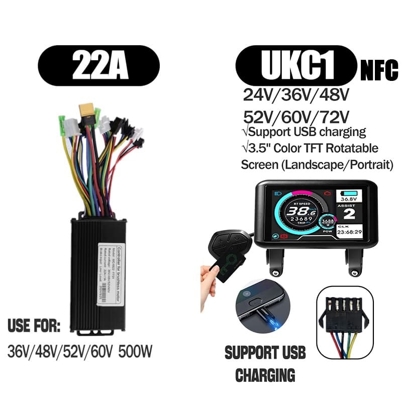 Ebike Sinawave Controller 36V/48V 17A/26A/30A with S966 NFC Display For 250W-1000W Electric Bicycle Conversion Parts E-scootor