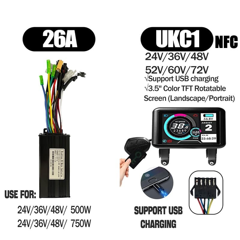 Ebike Sinawave Controller 36V/48V 17A/26A/30A with S966 NFC Display For 250W-1000W Electric Bicycle Conversion Parts E-scootor