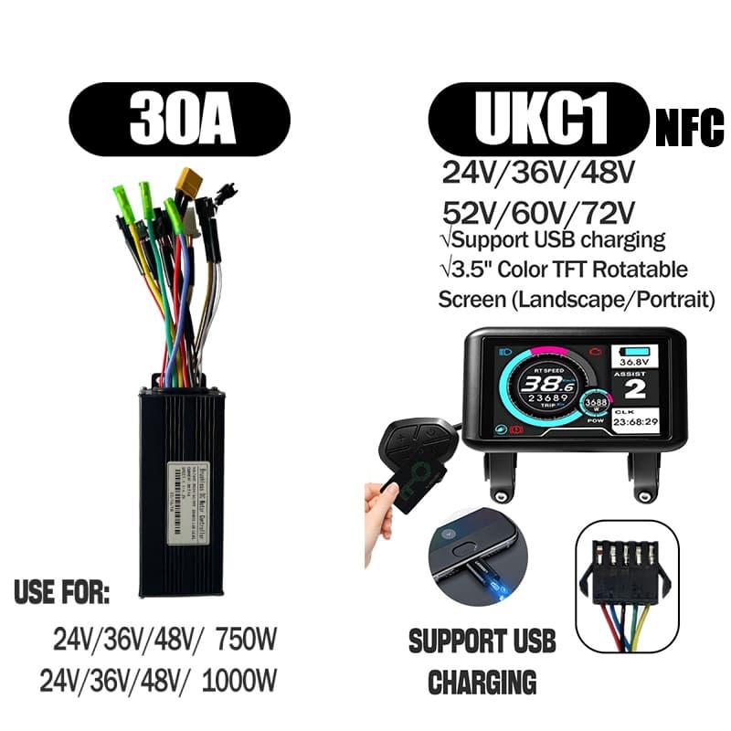 Ebike Sinawave Controller 36V/48V 17A/26A/30A with S966 NFC Display For 250W-1000W Electric Bicycle Conversion Parts E-scootor