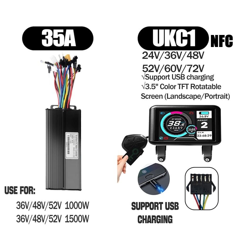 Ebike Sinawave Controller 36V/48V 17A/26A/30A with S966 NFC Display For 250W-1000W Electric Bicycle Conversion Parts E-scootor