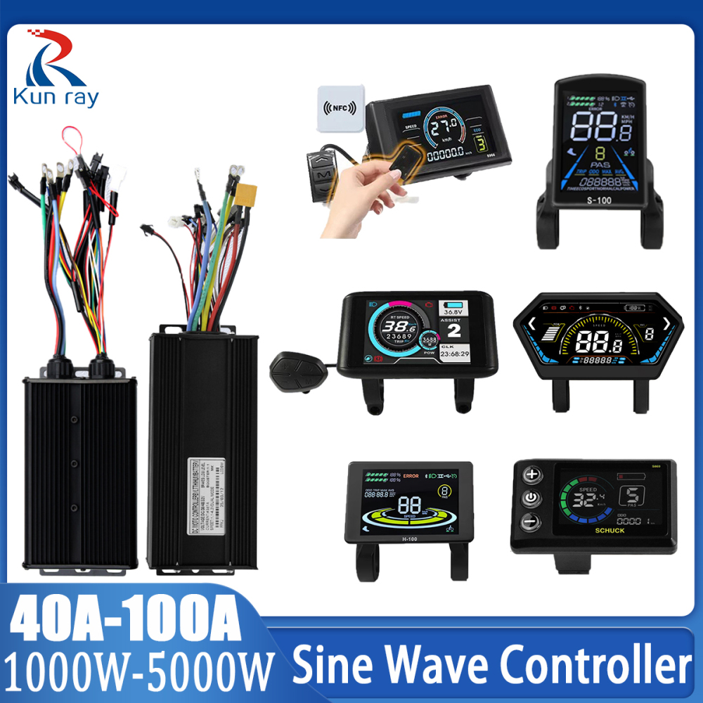 Ebike Controller 1000W-3000W Controller 48V 52V 60V 72V for Electric Bike S966 NFC UKC1 Display Kit E Scooter Sine Wave Controller 60A 100A