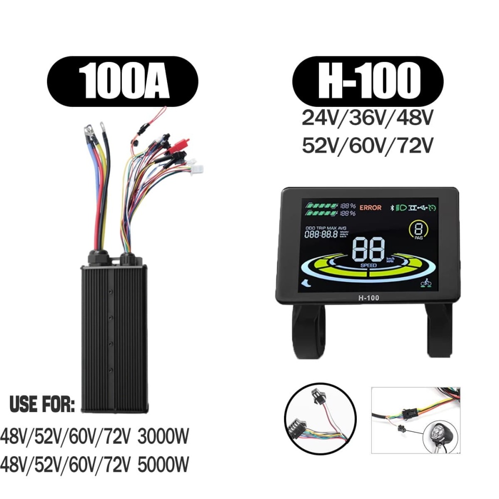 Ebike Controller 1000W-3000W Controller 48V 52V 60V 72V for Electric Bike S966 NFC UKC1 Display Kit E Scooter Sine Wave Controller 60A 100A