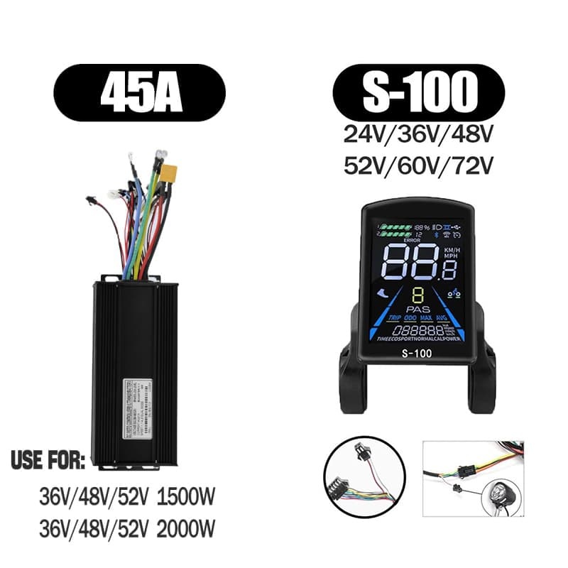 Ebike Controller 1000W-3000W Controller 48V 52V 60V 72V for Electric Bike S966 NFC UKC1 Display Kit E Scooter Sine Wave Controller 60A 100A