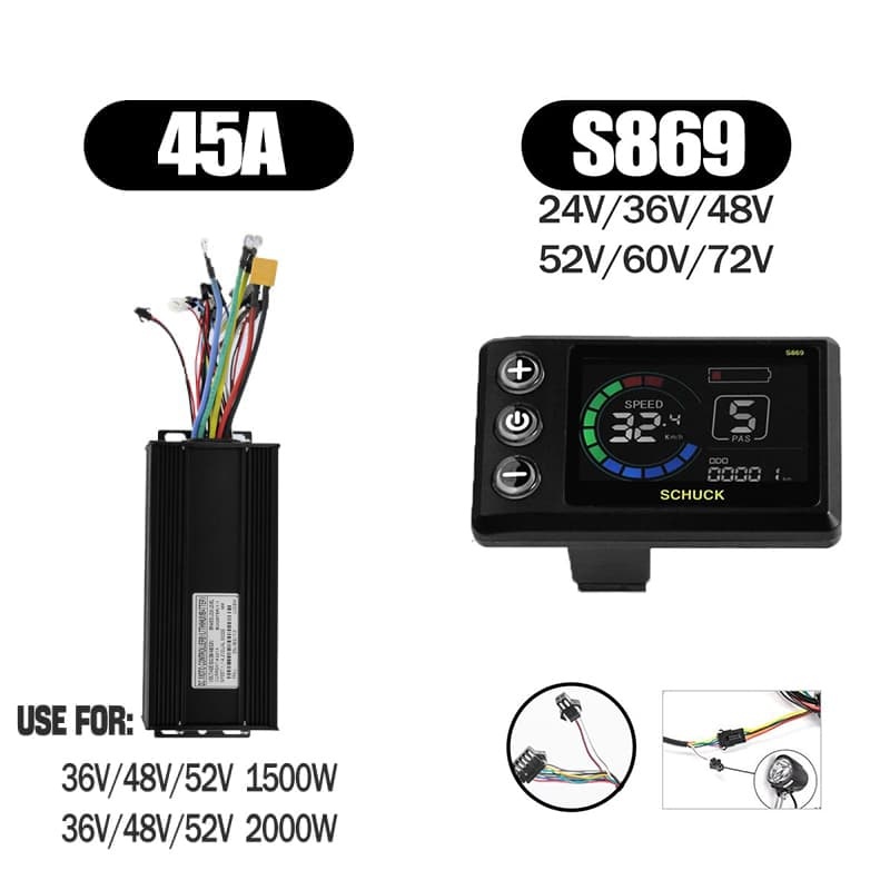 Ebike Controller 1000W-3000W Controller 48V 52V 60V 72V for Electric Bike S966 NFC UKC1 Display Kit E Scooter Sine Wave Controller 60A 100A