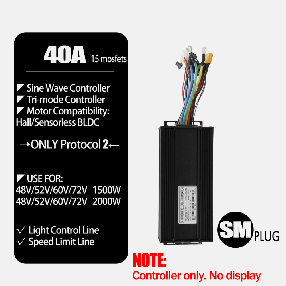 Ebike Controller 1000W-3000W Controller 48V 52V 60V 72V for Electric Bike S966 NFC UKC1 Display Kit E Scooter Sine Wave Controller 60A 100A