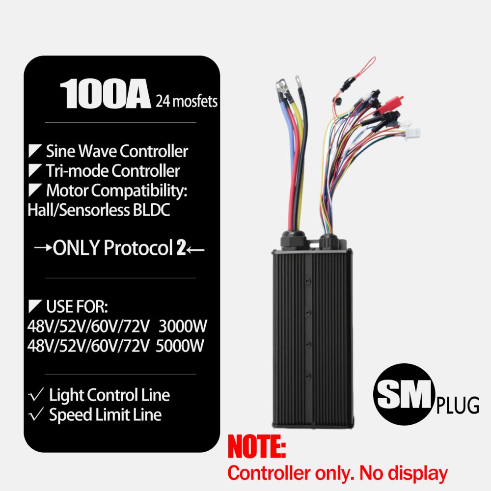 Ebike Controller 1000W-3000W Controller 48V 52V 60V 72V for Electric Bike S966 NFC UKC1 Display Kit E Scooter Sine Wave Controller 60A 100A