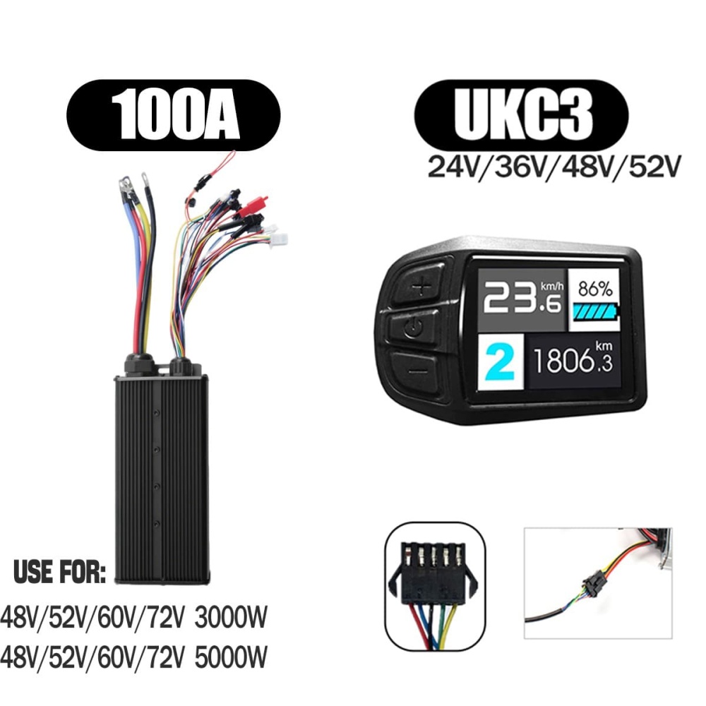 Ebike Controller 1000W-3000W Controller 48V 52V 60V 72V for Electric Bike S966 NFC UKC1 Display Kit E Scooter Sine Wave Controller 60A 100A