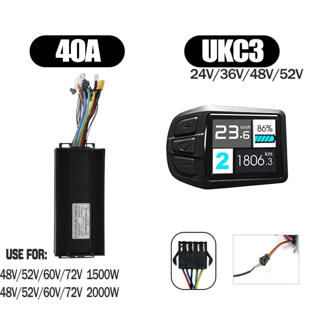 Ebike Controller 1000W-3000W Controller 48V 52V 60V 72V for Electric Bike S966 NFC UKC1 Display Kit E Scooter Sine Wave Controller 60A 100A