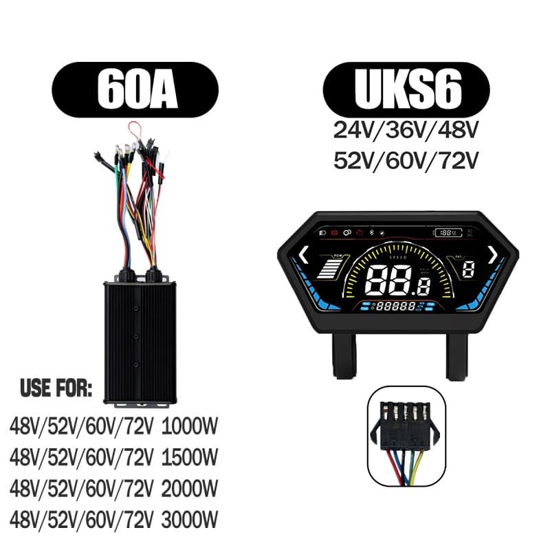 Ebike Controller 1000W-3000W Controller 48V 52V 60V 72V for Electric Bike S966 NFC UKC1 Display Kit E Scooter Sine Wave Controller 60A 100A