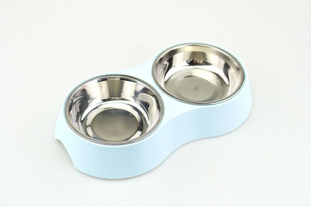 ITEM#74004  Dog Bowls Double Dog Water and Food Bowls Stainless Steel Bowls with Non-Slip Resin Station, Pet Feeder Bowls for Puppy Medium Dogs Cats