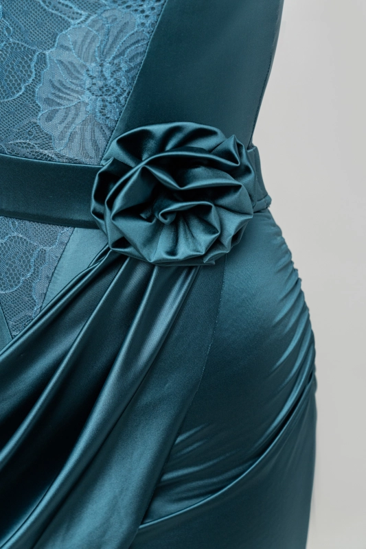 Silky satin Bodysuit （peacock blue）