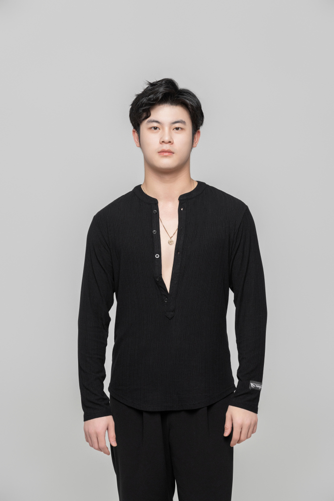 Men's Beauty Strip Button Top (Black)