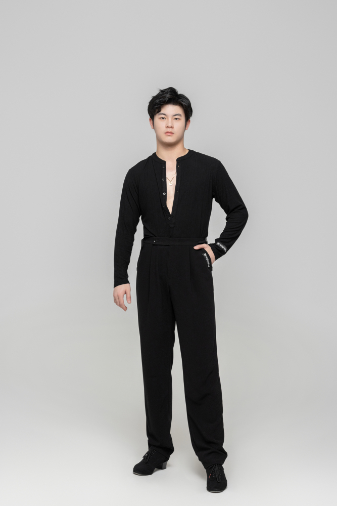 Men's Beauty Strip Button Top (Black)