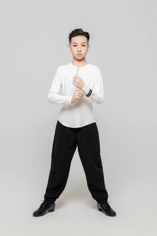 Boy's Beauty Strip Button Top (White)