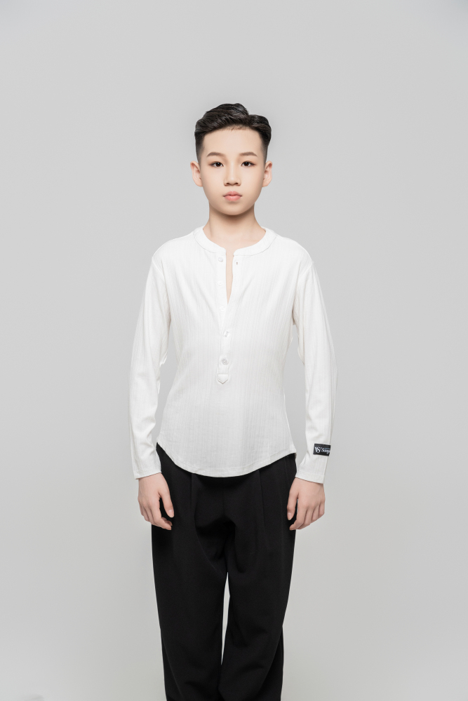 Boy's Beauty Strip Button Top (White)