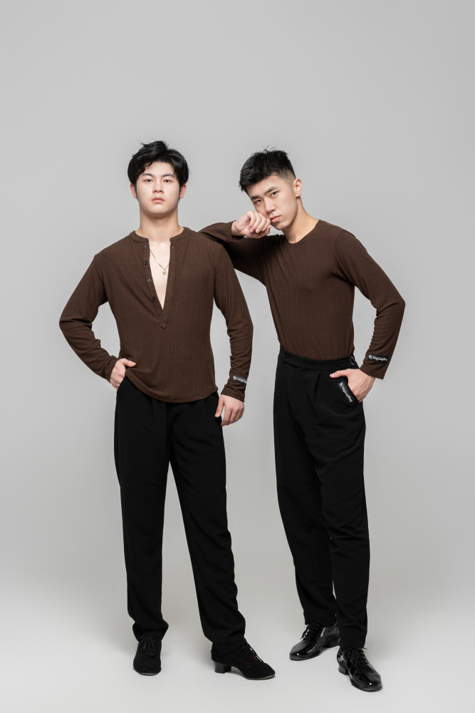 Men's Beauty Strip Button Top (Brown)
