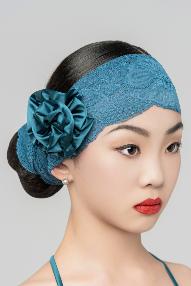 Girls Satin Flower Hair Clip Lace Headband (Rose Pink)