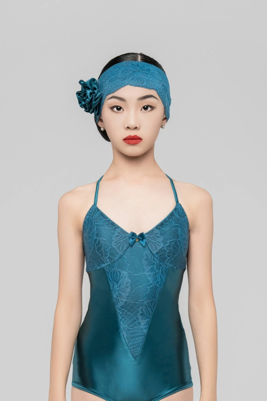 Silky satin Bodysuit （Peacock Blue）
