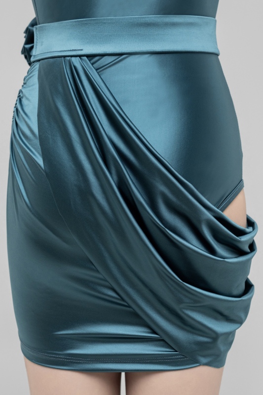 Silky satin Bodysuit （Ice Blue）