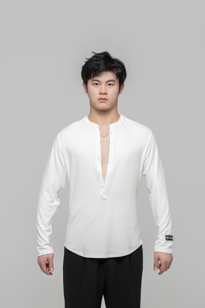Men's Beauty Strip Button Top (White)