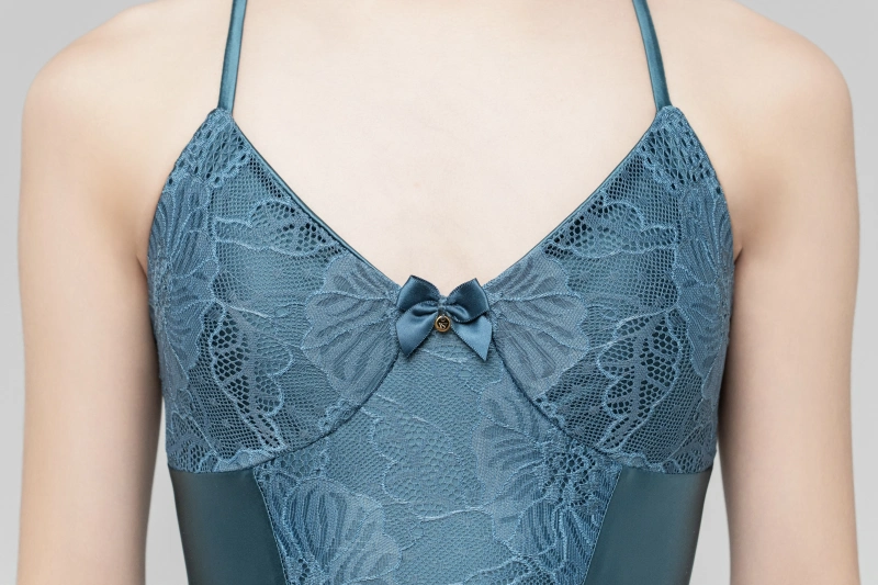 Silky satin Bodysuit （Peacock Blue）