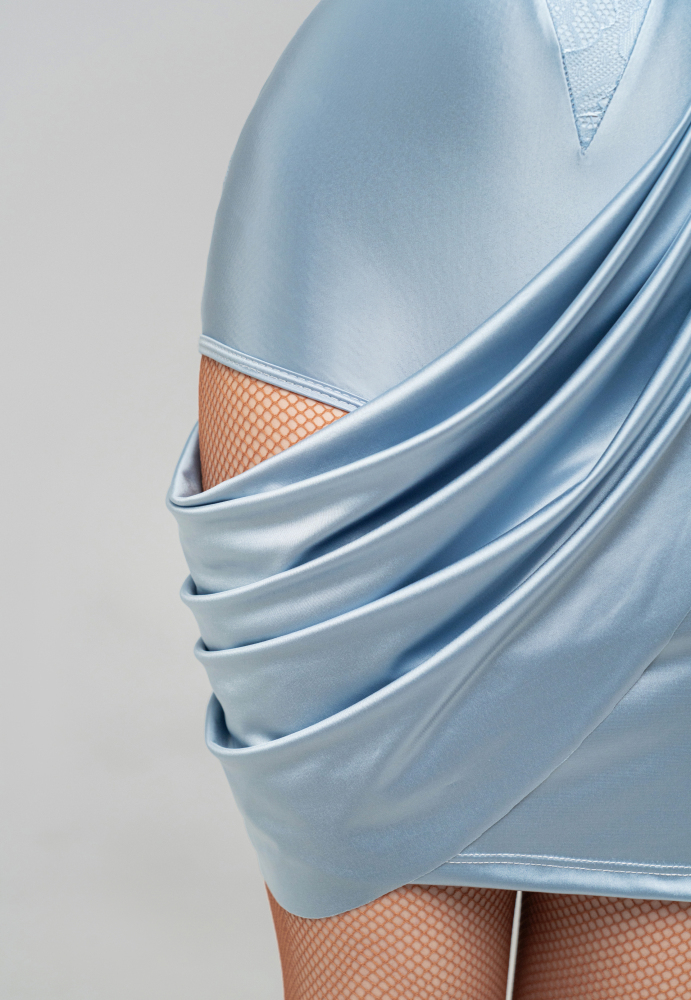 Silky satin Skirt （Peacock Blue）