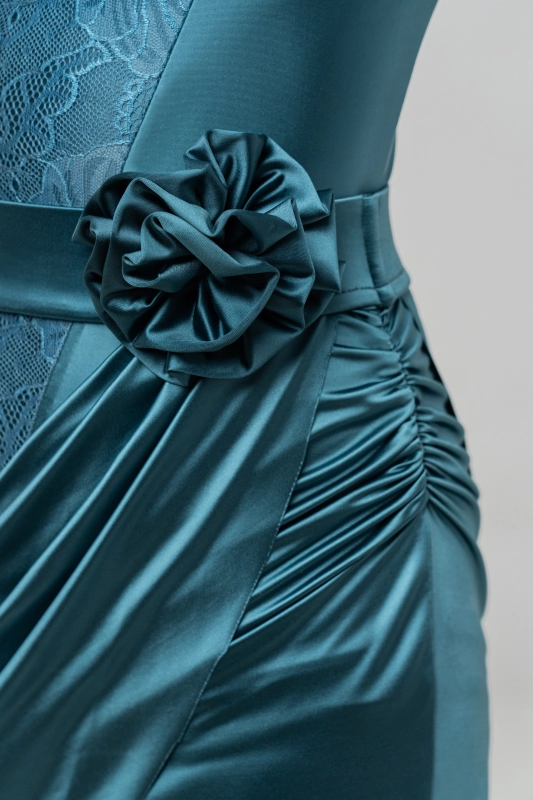 Silky satin Bodysuit （Peacock Blue）