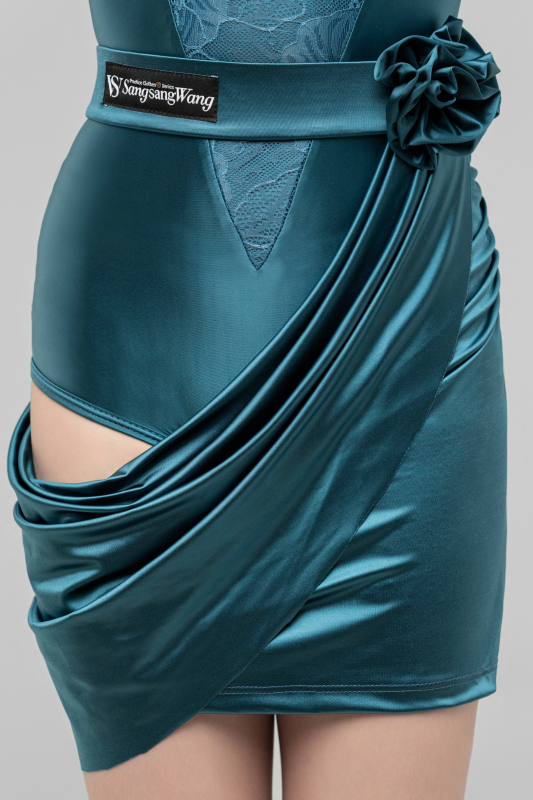 Silky satin Bodysuit （Peacock Blue）