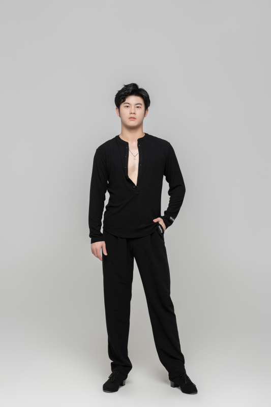 Men's Beauty Strip Button Top (Black)