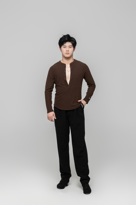 Men's Beauty Strip Button Top (Black)