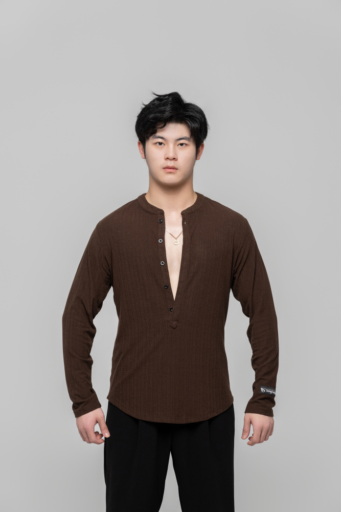 Men's Beauty Strip Button Top (Black)