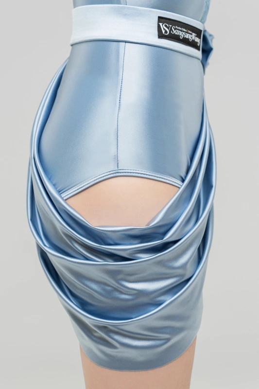 Silky satin Bodysuit （Peacock Blue）