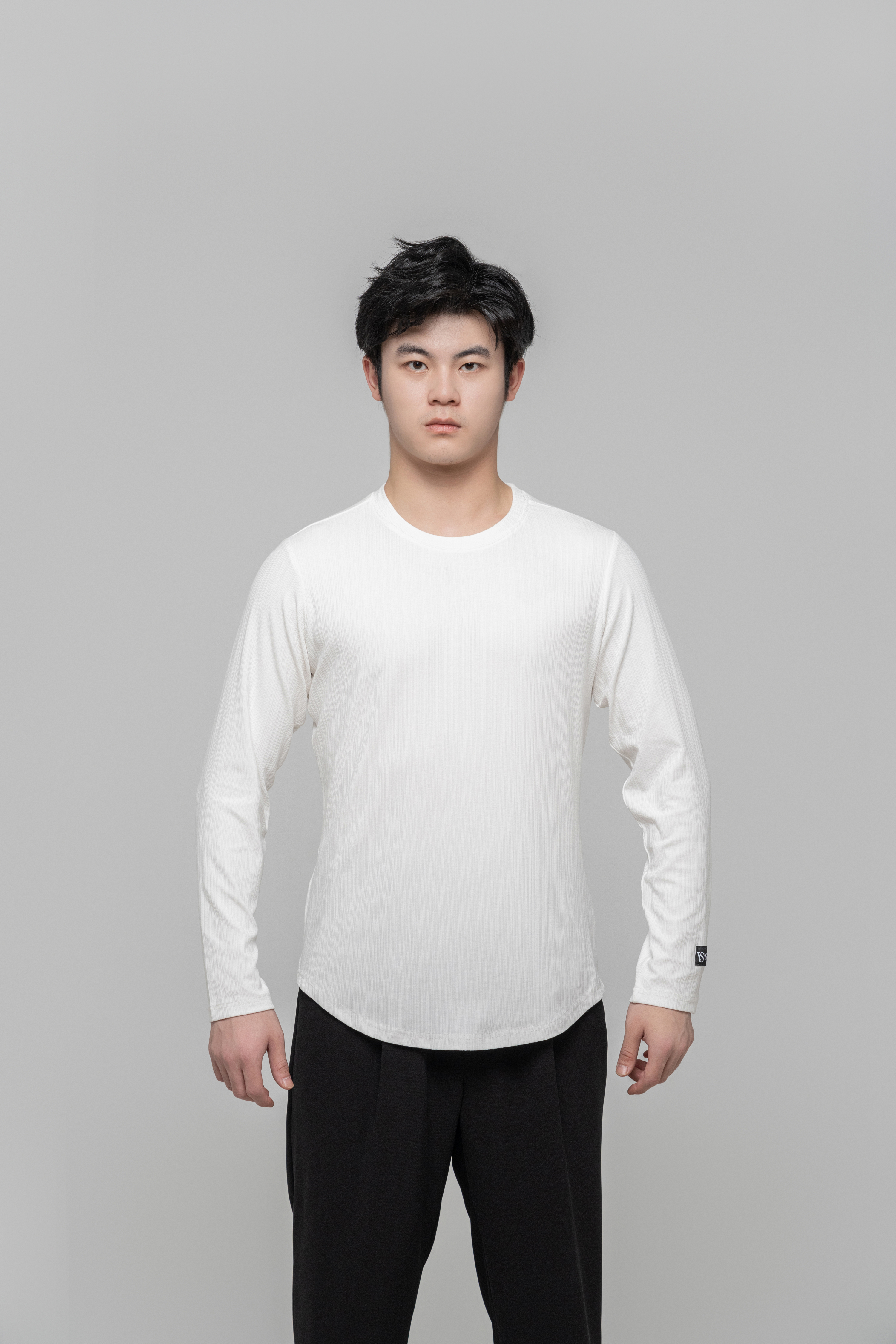 Men's Beauty Strip Round Button Top (Black)