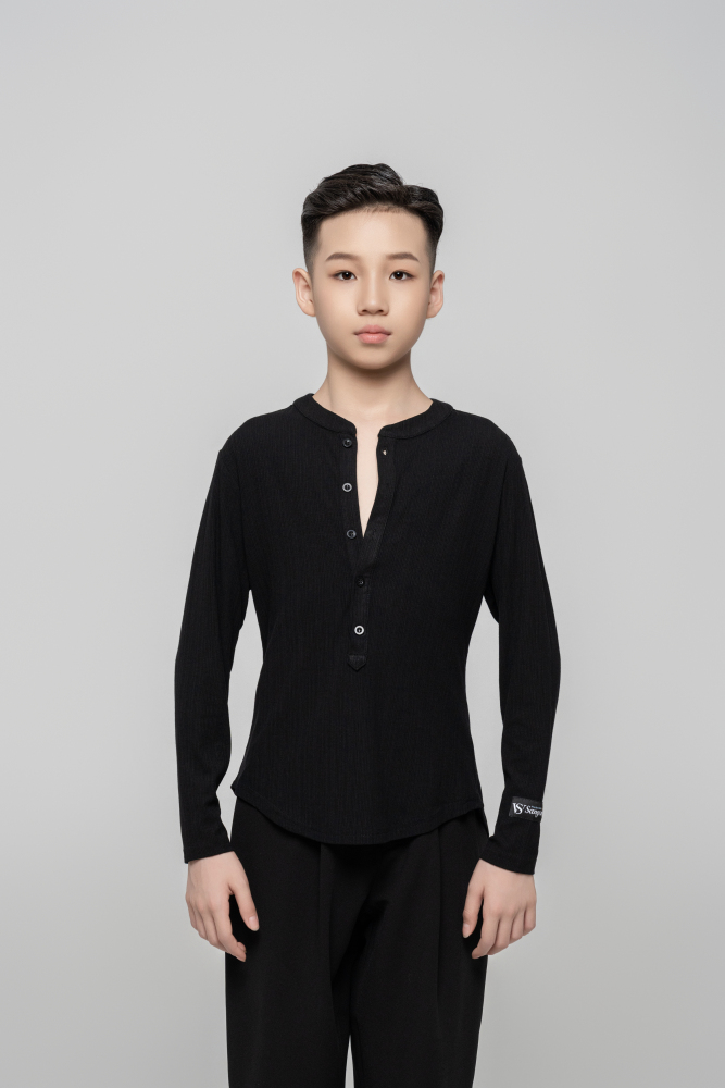Boy's Beauty Strip Button Top (Black)