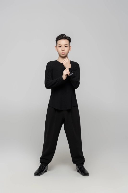 Boy's Beauty Strip Round Button Top (Black)