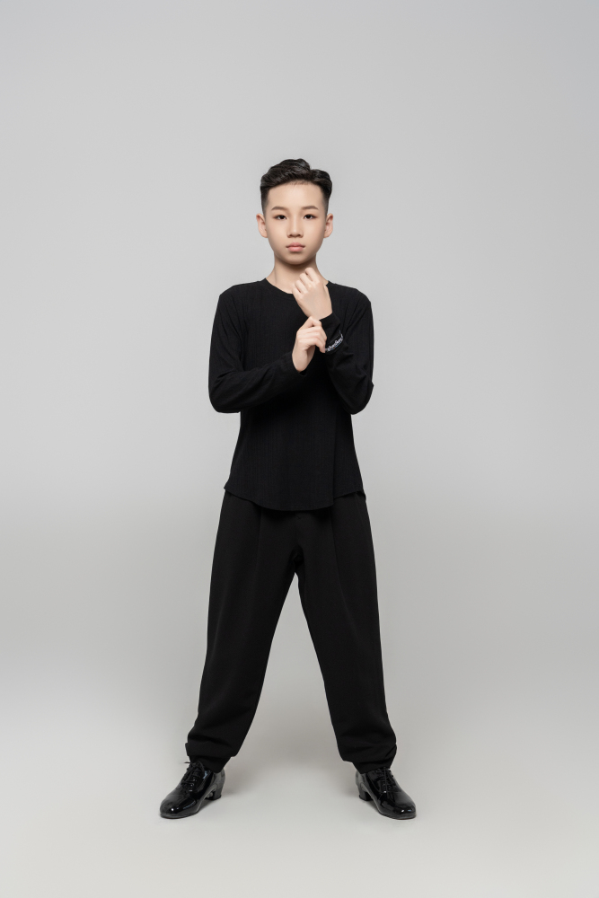 Boy's Beauty Strip Round Button Top (Black)