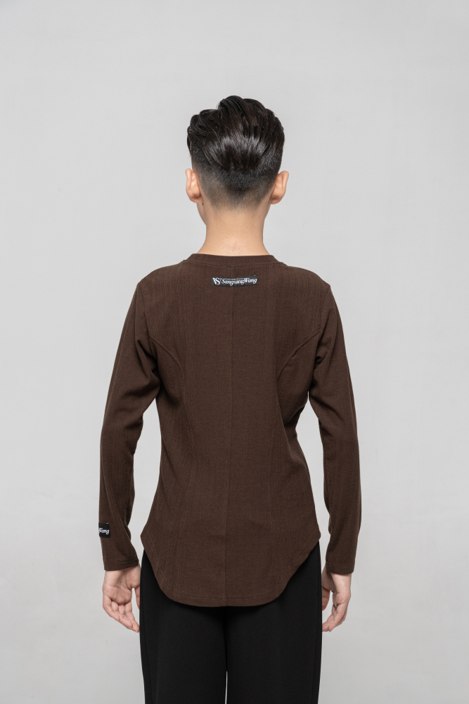 Boy's Beauty Strip Round Button Top (Brown)