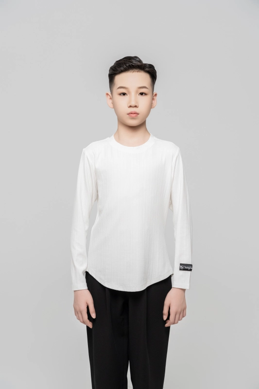 Boy's Beauty Strip Round Button Top (Black)