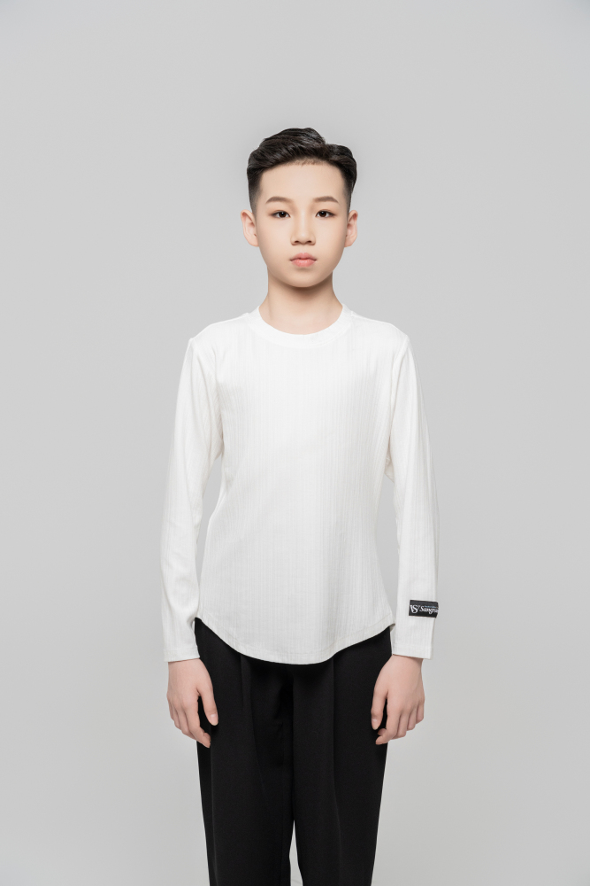 Boy's Beauty Strip Round Button Top (Black)