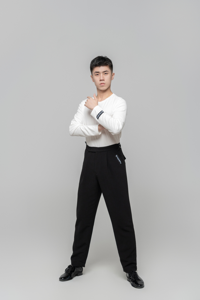 Men's Beauty Strip Round Button Top (Black)