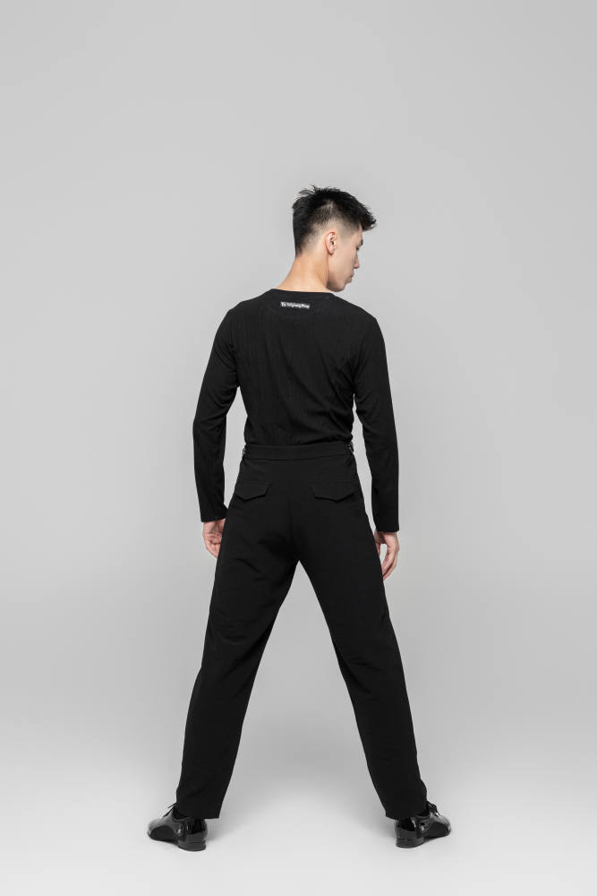 Men's Beauty Strip Round Button Top (Black)