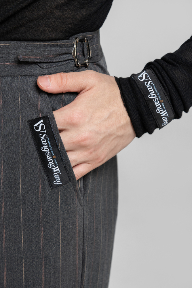 Men's double-rings Cool pants (Striped Gray)