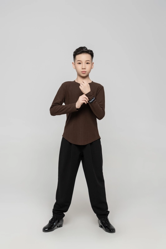 Boy's Beauty Strip Round Button Top (Black)