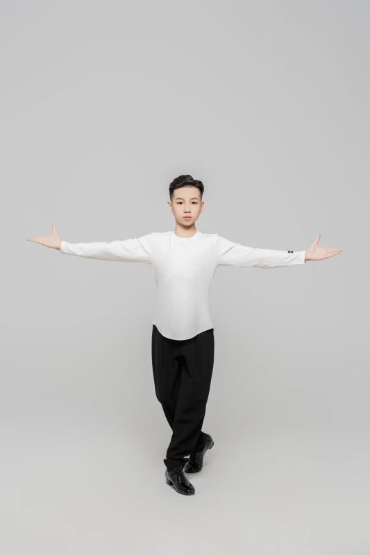 Boy's Beauty Strip Round Button Top (Black)