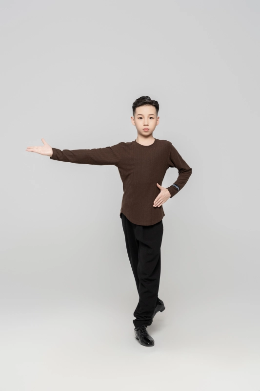 Boy's Beauty Strip Round Button Top (Black)
