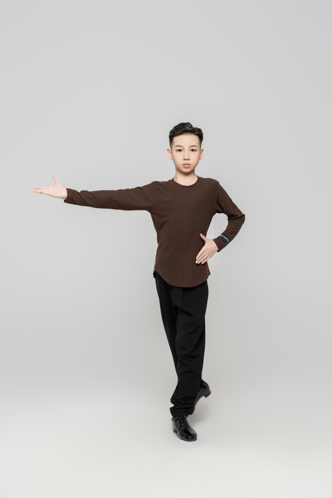 Boy's Beauty Strip Round Button Top (Black)